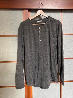 Buck Mason Heathered Grey Henley Long Sleeve Large